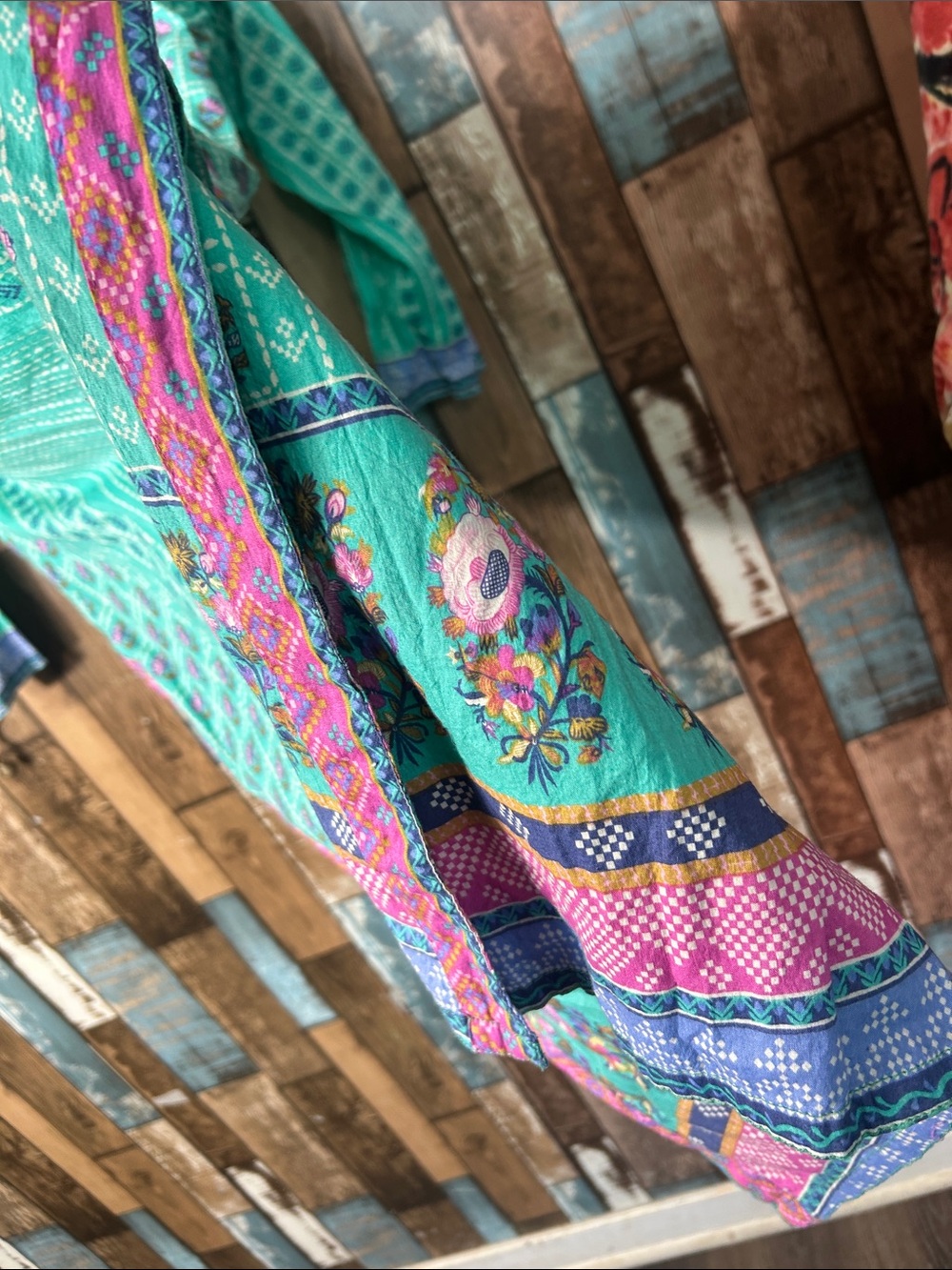 Turquoise Printed Long Sleeve Tunic Dress with Contrast Trim - Picture 4 of 16